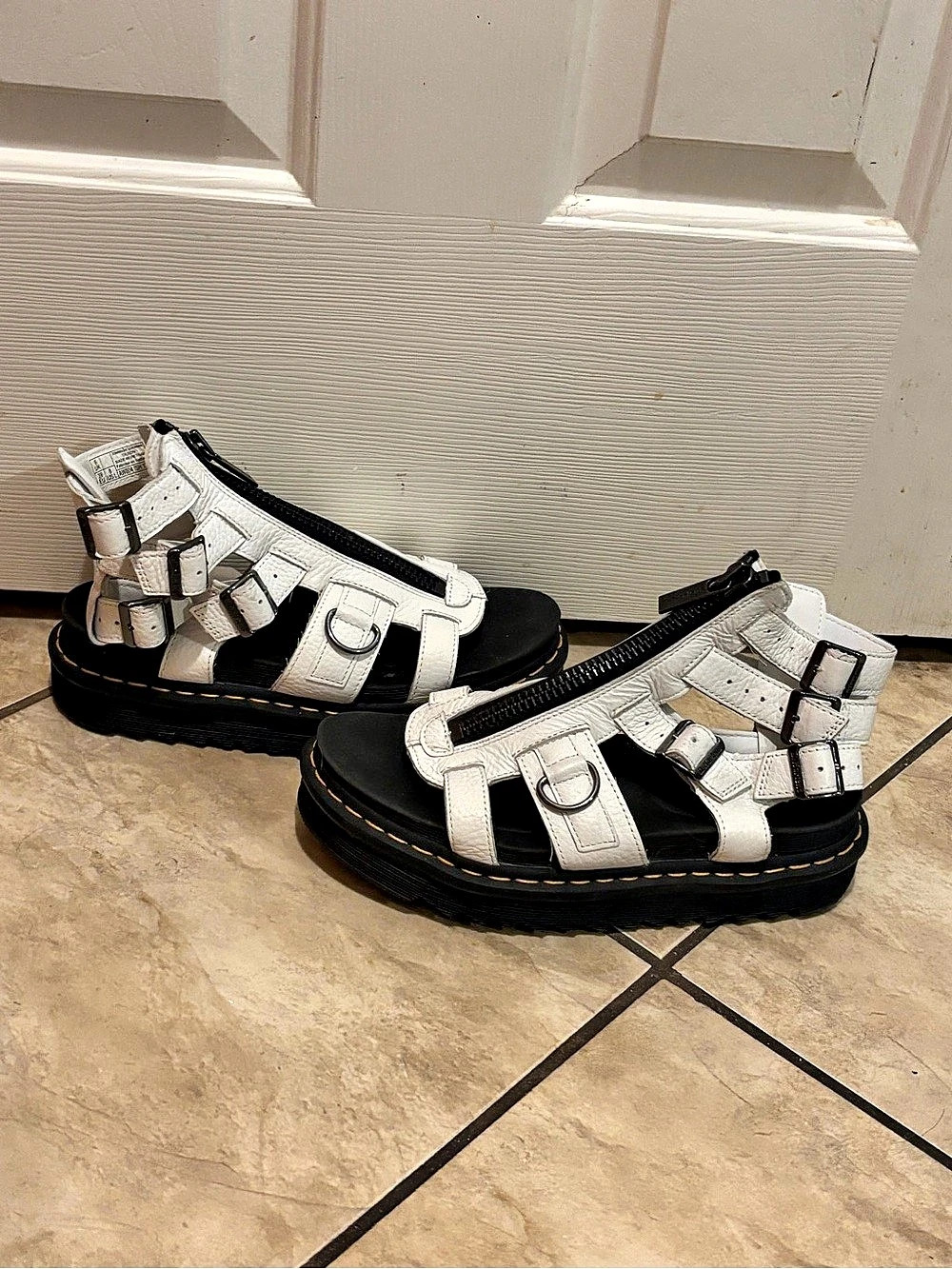 Dr. Martens Olson Zipped Leather Strap Sandals White & Black